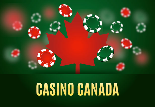 Casino Canada with maple leaf and casino chips for online casino entertainment